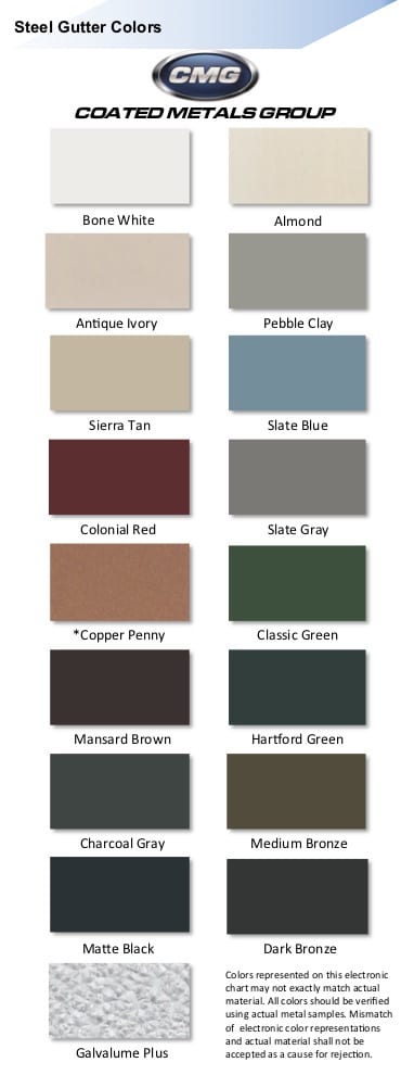 Best Buy gutter color chart from CMG gutter products